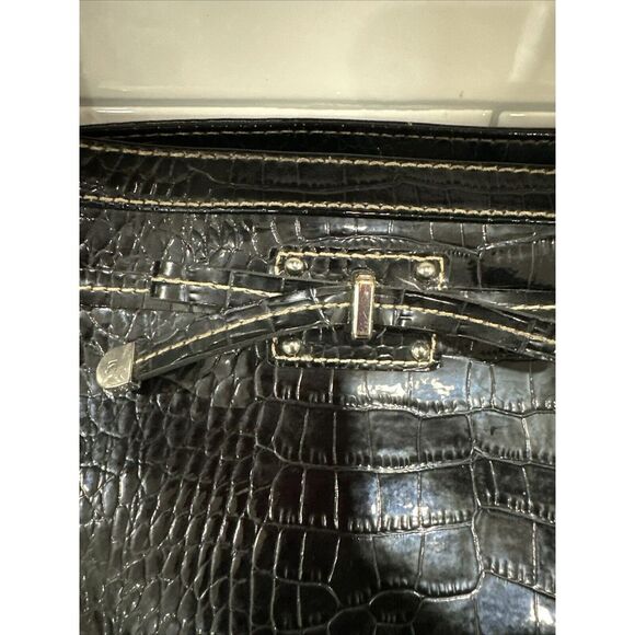 Liz Claiborne Handbag Large Black Patent Leather‎ Faux Croc Skin Tote - Picture 3 of 6